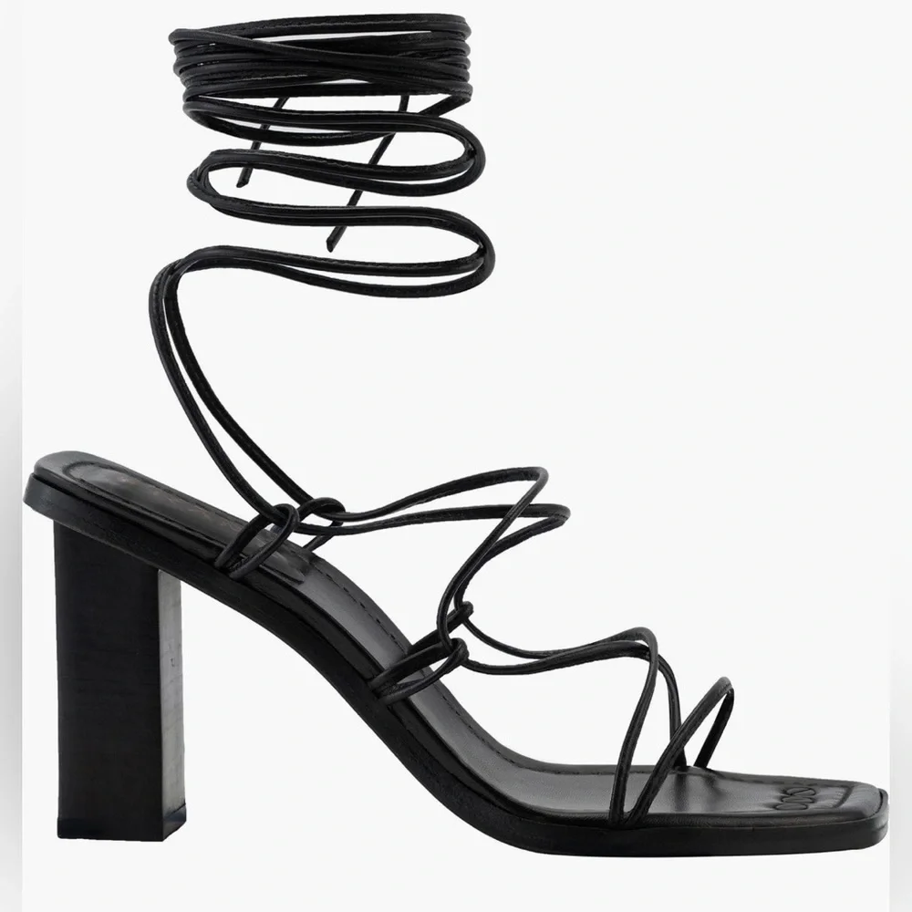 Frame NIB Black Le Doheny Ankle Wrap Leather Heeled Sandals
